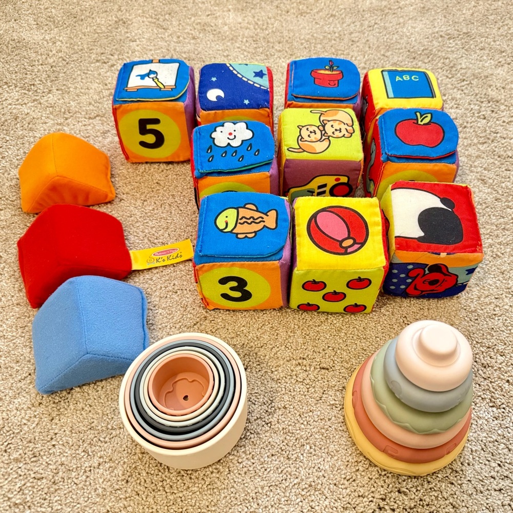 Melissa & Doug K's Kids Match and Build Soft Blocks Set WITH Stacking cups/ ring